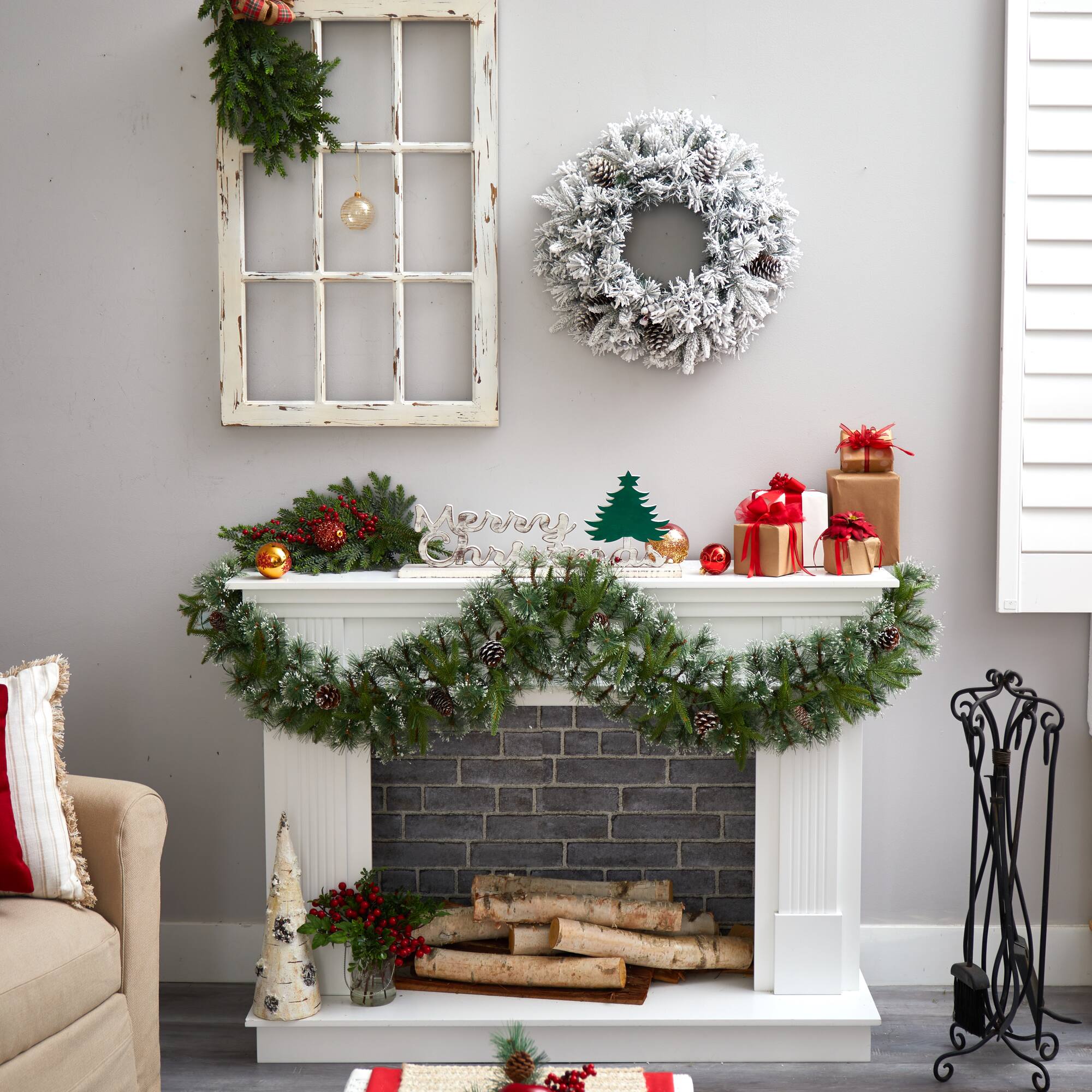 20" White LED Lights Flocked Artificial Christmas Wreath